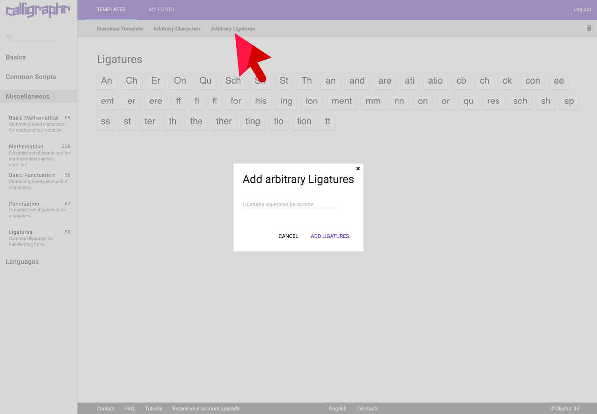 Calligraphr How to create a font with ligatures.