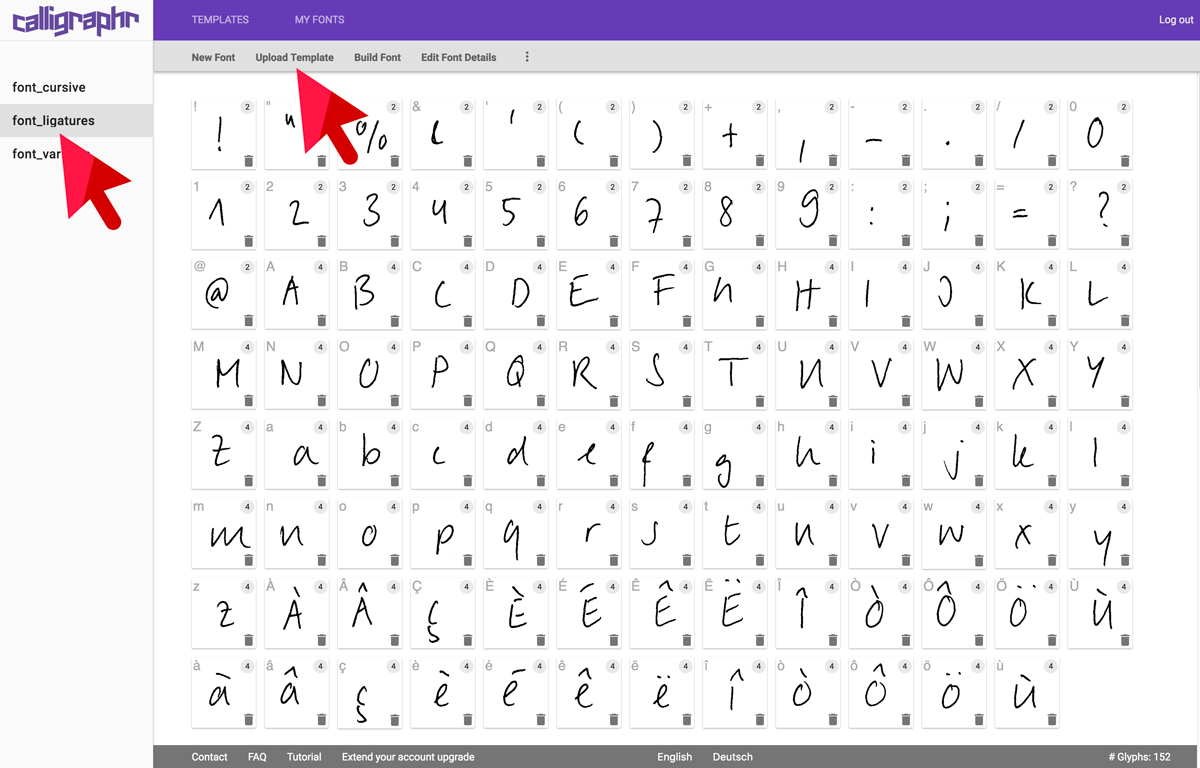 Calligraphr How to create a font with ligatures.
