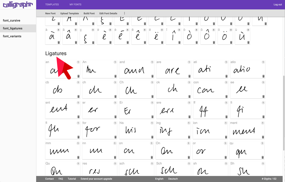 Calligraphr How to create a font with ligatures.